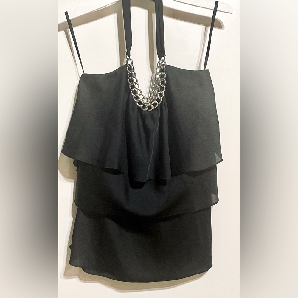 White House Black Market silky halter top w/ ruffles